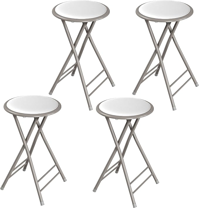 Lavish Home Folding Stool - Set of 4 Counter Height Bar Stools – 24-Inch Backless Folding Chairs with 225lb Capacity for Kitchen, Rec Room, or Game Room (White)