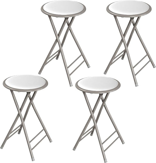 Lavish Home Folding Stool - Set of 4 Counter Height Bar Stools – 24-Inch Backless Folding Chairs with 225lb Capacity for Kitchen, Rec Room, or Game Room (White)