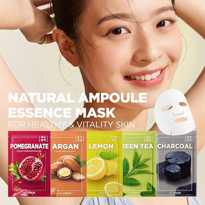THESAEM ナチュラルシートマスクパックセット 20枚 - 韓国フェイスマスク バラエティパック - 保湿、肌の活性化、鎮静、弾力 - 全ての肌タイプのためのヴィーガンシートエッセンスマスク