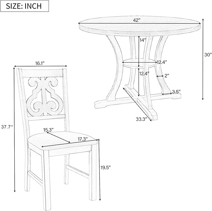 Harper & Bright Designs 5-Piece Round Dining Table and Chair Set with Special-Shaped Legs and an Exquisitely Designed Hollow Chair Back for Dining Room (Gray)