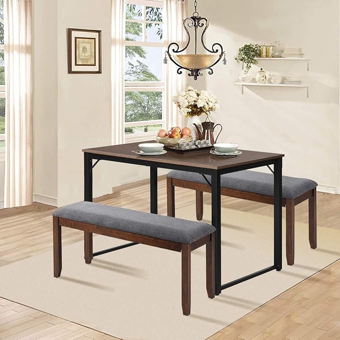 Giantex Dining Room Bench with Upholstered Padded Seat, 660lbs Capacity, 47.5" x 15.5" x 19.5" Ottoman, Wood Kitchen Table Bench for Entryway, Bedroom End of Bed, Grey