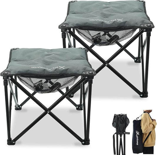 Padded Camping Stool, 18 Inch Oversized Camping Foot Rest, 500lb Outdoor Folding Camp Chair Portable Camping Ottoman for Camping Gardening w/Storage Net, Carry Bag (2, DarkGreen)
