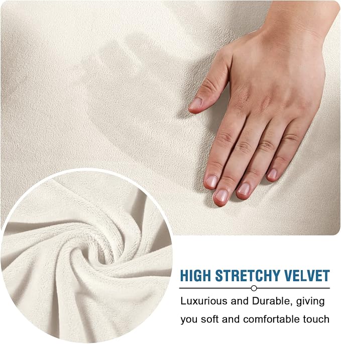 H.VERSAILTEX Ottoman Covers Slipcover Rectangle Real Velvet Plush 1 Piece Form Fit Stretch Folding Storage Covers Ottoman Slipcovers Removable Footrest Covers Elastic Bottom Washable(Large, Ivory)