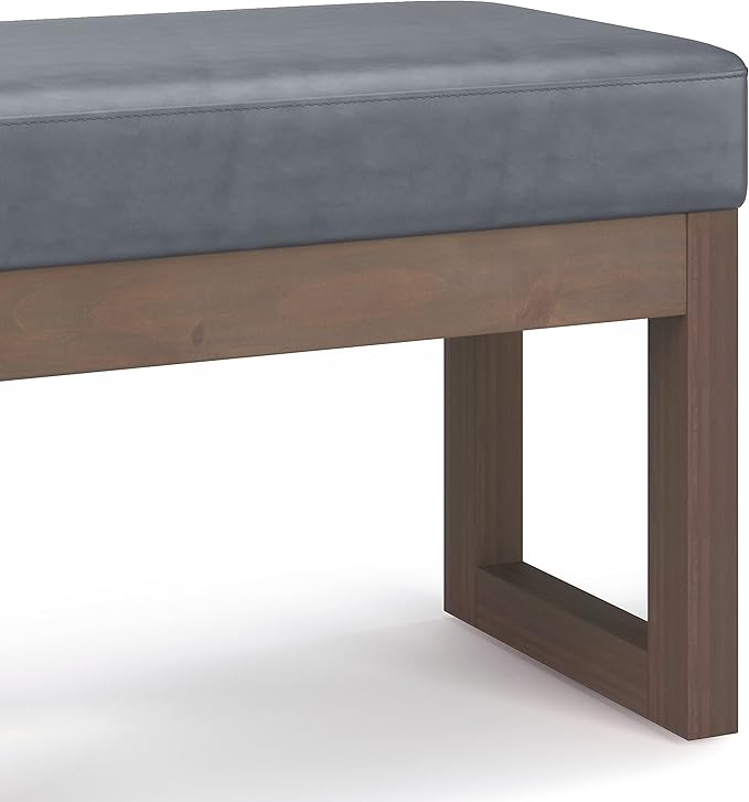 SIMPLIHOME Milltown Small Ottoman Bench - 27" Wide x 18" High Upholstered Vegan Leather Rectangle Footstool Ottoman in Stone Grey, Contemporary Bench for Entryway with Cushioned Seat, Assembled