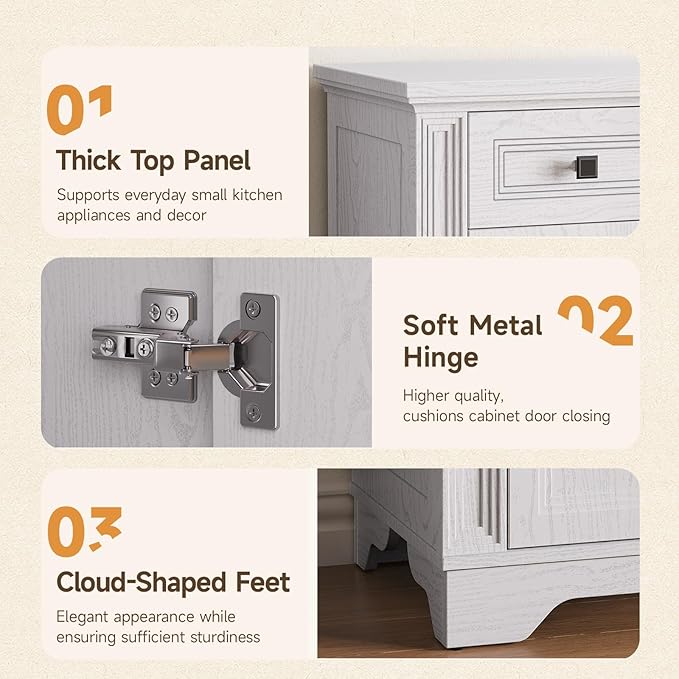 ONBRILL 63" Sideboard Buffet Cabinet, Kitchen Buffet Storage Cabinet, Large Credenza with Drawers & Doors, Wood Coffee Bar Console Wine Bar for Living Room Hallway White