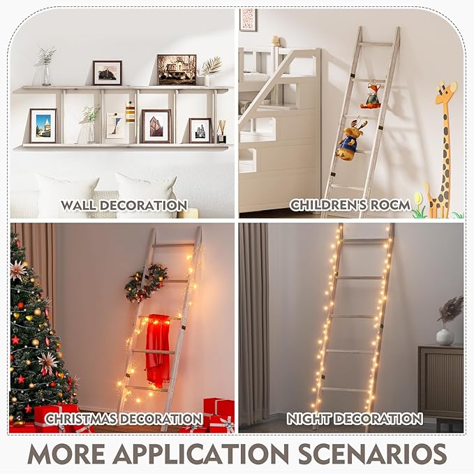 XLHOMO 5-Tier Wooden Blanket Ladder, 63" Rustic Leaning Blanket Rack for Living Room, Decorative Quilt and Towel Holder for Bedroom Bathroom Farmhouse Home Decor, White