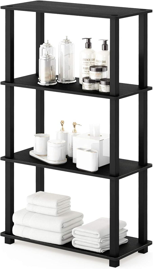 Furinno TURN-S-TUBE Storage Shelves, 4-Tier Book Shelf, Corner Shelf, Toolless Open Shelves, for Organization and Storage, Living Room, Garage, Home Office, Americano