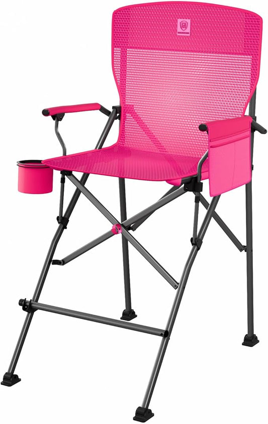 EVER ADVANCED Textilene Mesh Tall Camping Folding Chair 31", Portable Directors Chair, Bar Height Camping Chair with Carry Bag and Footrest, Armrest, Heavy Duty Supports 300 Lbs Pink