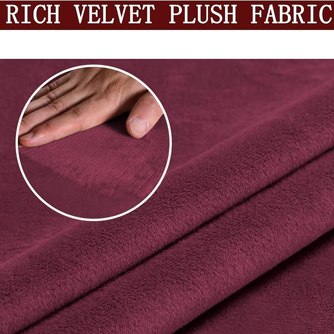 Velvet Stretch Sofa Slipcover 1-Piece Couch Sofa Cover Furniture Protector Soft with Elastic Bottom for Kids, Spandex Stretchy Fabric (Burgundy, Sofa Oversize)