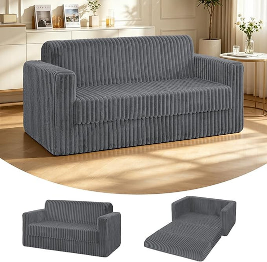 HABUTWAY 49.8" Loveseat Boneless Couch, 4-in-1 Convertible Sofa Bed, Plush Fur Folding Futon Sofa Bed Couches Without Pillow for Living Room, High-Density Foam Support, No Assembly Required, Grey