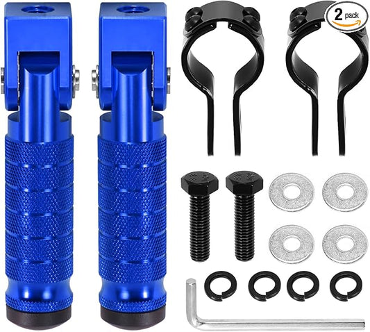 90 Degree Foldable Footpegs M8 Motorcycle Foot Pegs CNC Anti-Skid Footrest Passenger Pedal for Motorbike Mini Bike Dirt Pit Bike (Blue)