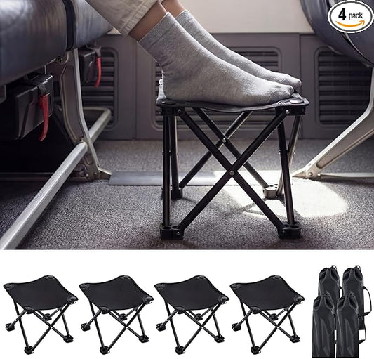 Ripeng 4 Pcs Portable Airplane Travel Foot Rest, Folding Camping Stool, Under Desk Foot Rest at Work for Long Flight, Home and Office Outdoor Hiking Fishing with Carry Bag (Black)