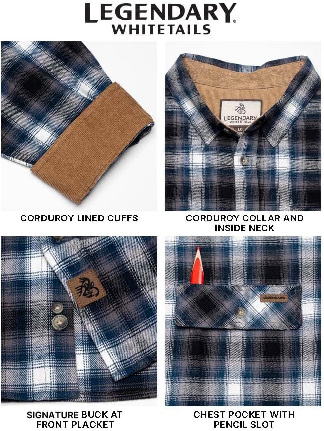 Legendary Whitetails Mens Long Sleeve Button Down 100% Cotton Flannel Shirt