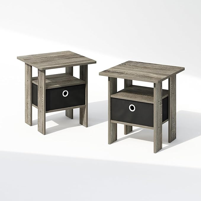 Furinno TIDUR Night Stand Set of 2, Open Shelf Design Nightstand with Storage Bin, Bedside Table, End Table, Side Table, for Bedroom, Closet, Dorm, French Oak