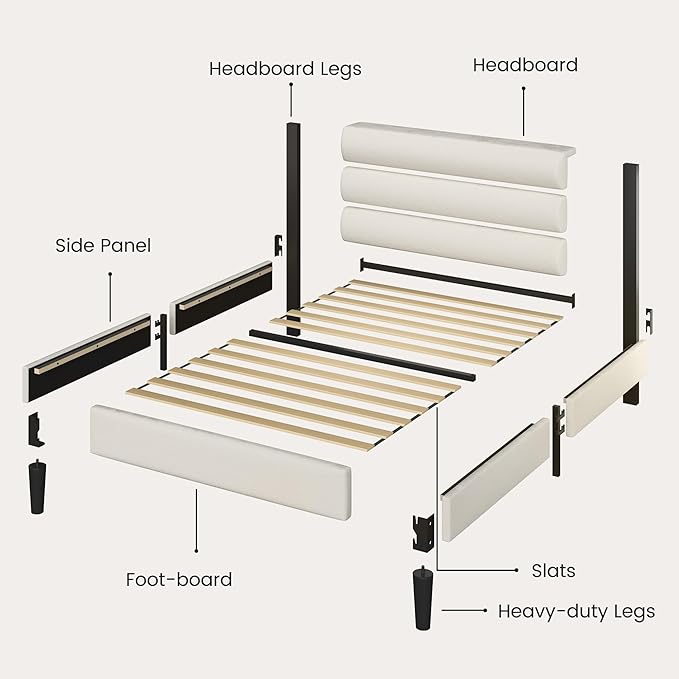 Fluest Twin Bed Frame, Platform Bed Frame with Velvet Upholstered Headboard, No Box Spring Needed, Sturdy Metal Support, Noise Free, Easy Assembly, Modern Bedroom Furniture, Beige