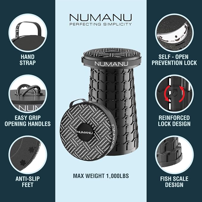NUMANU 2PACK 2026 Upgraded XXL Collapsible Stool 19.7", 1000lbs Max Weight, Wider & Taller Pop Up Seat, Heavy Duty Portable Retractable Folding Chair or Travel Foot Rest, Gift for Camping & Outdoors