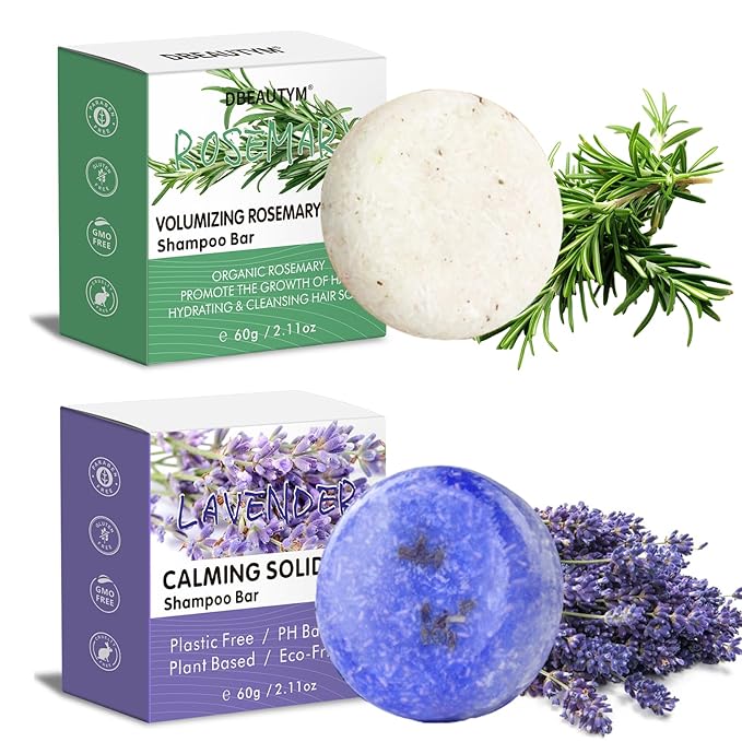 2 Pack Rosemary Lavender Hair Shampoo Bar,Deep Cleansing for Scalp Hair Loss Shampoo Soap,Organic Shampoo Oil Control for Hair Growth,Refreshing and Hydrating Bar,Gifts for Women Men