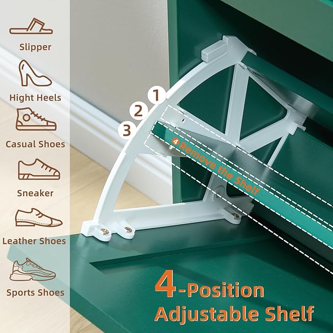 LEYAOYAO Shoe Cabinet Storage for Entryway with 2 Flip Drawers Rack Narrow Organizer Slim Hidden Wood Shoe Cabinet Furniture Green