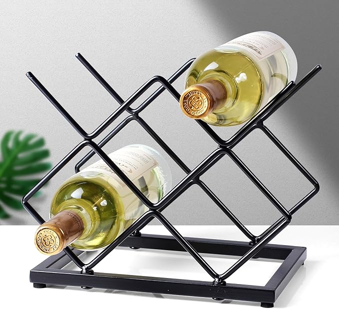Countertop Wine Rack - 5 Bottle Freestanding Modern Gold Metal Small Wine Rack - Tabletop Wine Holder Stand for Cabinet, Pantry, Wine Bottle Storage