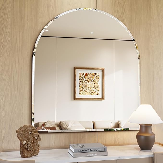 Frameless Bathroom Mirror, 36" x 40" Arched Vanity Mirror for wall Beveled, Arch Wall Mounted Mirror for Over Sink, Bedroom, Mantel