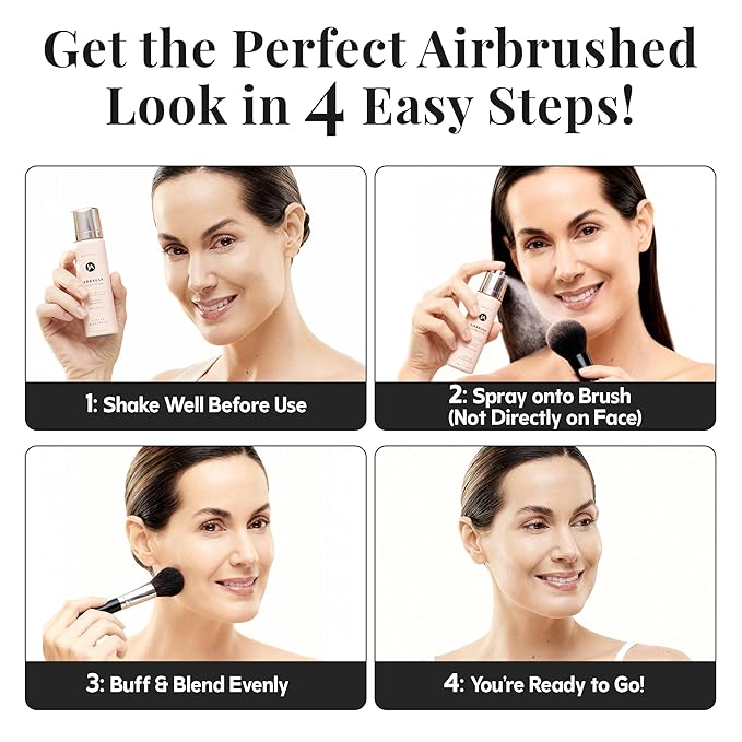 Jerome Alexander MagicMinerals AirBrush Foundation – 2 Piece Set with Airbrush Foundation and Kabuki Brush - Spray Makeup with Anti-aging Ingredients for Smooth Radiant Skin - Cognac