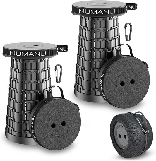 NUMANU 2PK 2026 Upgraded Collapsible Stool, Max 620lbs, 18" H Adjustable Portable Folding Stool for Adults, Retractable Foldable Telescopic Seat Camping Chair or Footrest