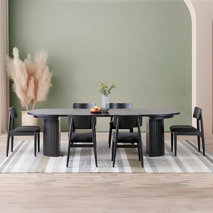 Transformer Table - Solid Wood Extendable Round Dining Table Set with 6 Chairs, Seats 2-10, Extendable Round Dining Set, Space-Saving Modern Furniture, Black (Table + 6 Chairs)