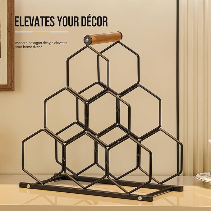Small Black Wine Rack 6 Bottle Holder Countertop - Modern Metal Wire Wine Storage for Counter Top Table Top Coffee Bar Kitchen