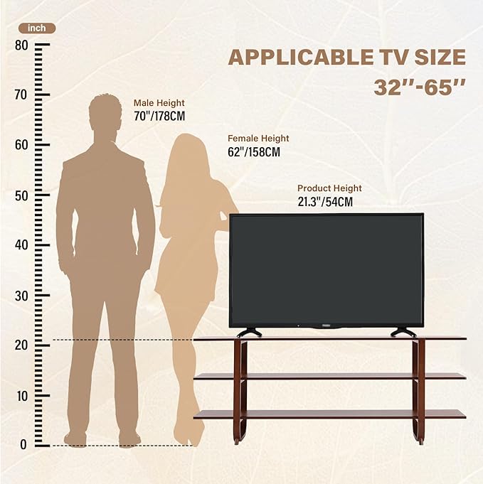 Tiita Wooden TV Stand for 65 Inch TV, Modern Media Console Table with 3-Tier Storage Shelves, Long Entertainment Center for Living Room, Walnut TV Stand with Open Display Rack