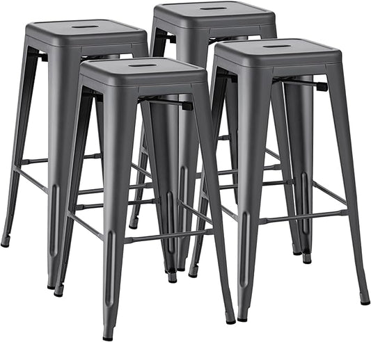 Furmax 30 Inch Metal Bar Stools Set of 4, Counter Height Stools, Industrial Bar Chairs Patio Stool Stackable Stool for Kitchen/Dining Room/Indoor Outdoor(Gray, 30'' Backless)