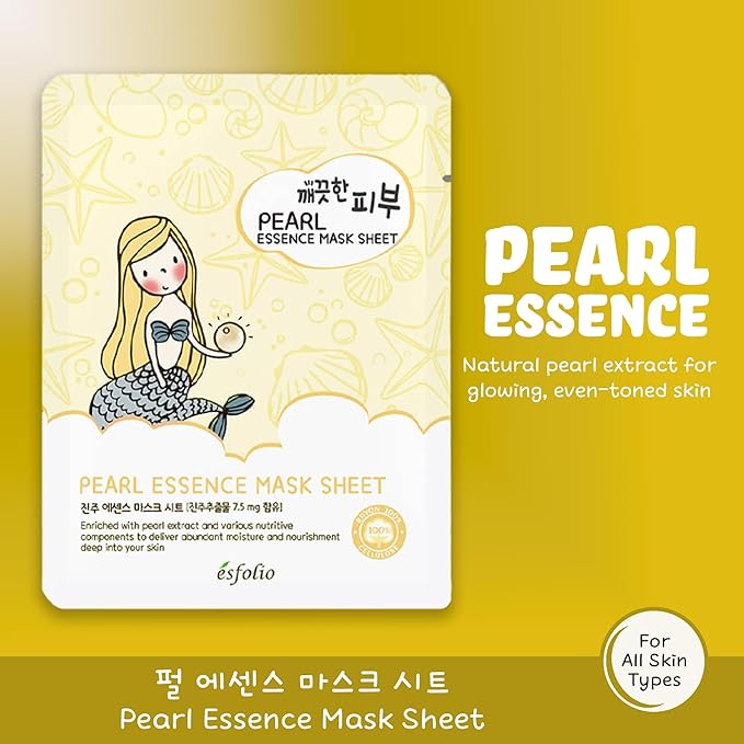 esfolio Pure Skin Mask Box – Pearl Essence Sheet Mask Set, Hydrating & Nourishing Korean Face Masks, Revitalizing Skincare for Soft, Smooth, and Radiant Skin (Pack of 10)