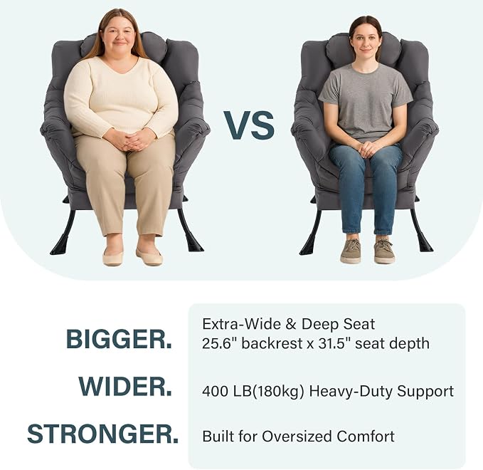 Furlide Lazy Chair with Ottoman, Comfy Fabric Accent Lounge Arm Chair with Lumbar Pillow and Folding Footrest, Reading Leisure Sofa Armchair for Bedroom, Living Room, Dorm,Dark Grey