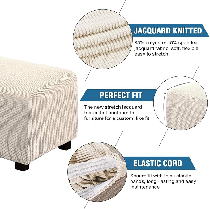 H.VERSAILTEX Ottoman Cover Slipcover Rectangle Fit Length 33'-38' Footrest Sofa Slipcovers Stool Cover Footstool Protector Covers Feature Stretch Thick Jacquard Fabric Removable Washable - Natural