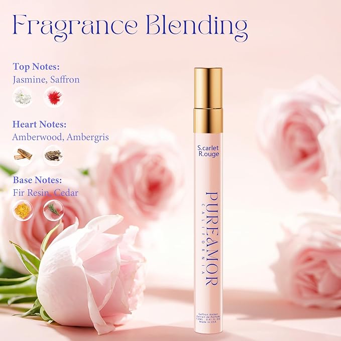 PUREAMOR 女性用フェロモン香水、サフランアンバーの香り、長時間持続するオードパルファム、女性用アドバンスドフレグランス香水、0.41fl. トラベル香水スプレー