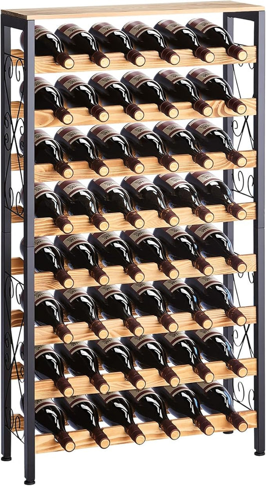 VEVOR 48 Bottle Wine Rack,8-Tier Iron Wine Bottle Holder with Wood Table Top,Freestanding Floor Display Wine Storage Shelves,for Kitchen Pantry, Cellar, Bar, Dining Room,26''L X 9.3''W X 46.9''H