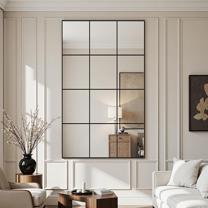 Suidia Wall Mirror, 36" x 60" Window Decorative Mirrors, Metal Framed Wall Decor Wall-Mounted Mirrors for Bedroom, Living Room, Entryway, Black