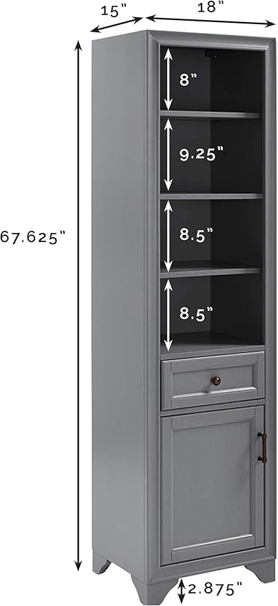 Crosley Furniture Tara Linen Storage Cabinet and Bathroom Organizer with a Drawer and Shelves, Vintage Gray