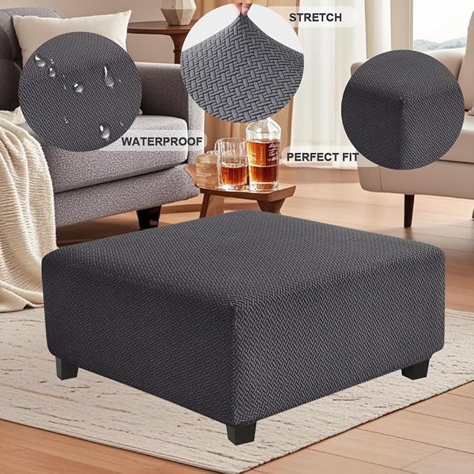 Levoberg Waterproof Square Ottoman Cover Large Square Folding Storage Ottoman Bench Slipcovers Footrest Stool Covers Oversized Ottoman Coffee Table Covers Cube with Elastic Bottom M Dark Gray
