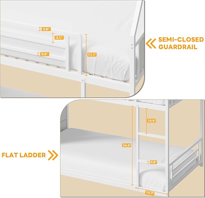 LIKIMIO Bunk Bed Twin Over Twin, House Bed Frame with 6 Storage Drawers,Hall Tree, Twin Bed with Metal Slats for Dormitory and Bedroom, Space Saving, No Box Spring Needed, White