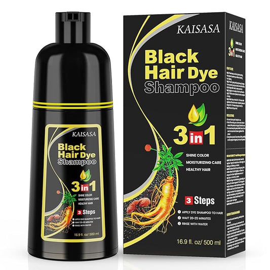 Black Hair Dye Shampoo 3 in 1 for Gray Hair, Hair Color Shampoo for Women Men Grey Hair Coverage 500ml (Black)