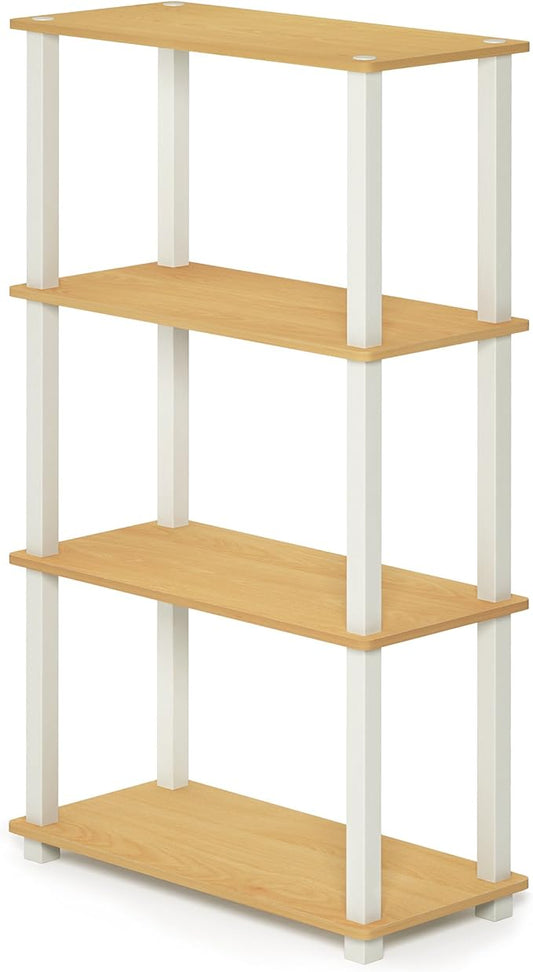 Furinno TURN-S-TUBE Storage Shelves, 4-Tier Book Shelf, Corner Shelf, Toolless Open Shelves, for Organization and Storage, Living Room, Garage, Home Office, Beech