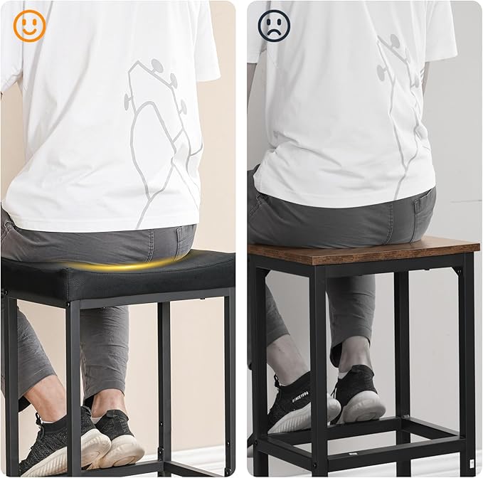 HOOBRO Bar Stools,Set of 3 Bar Chairs, Counter Height Bar Stools, Saddle Stools, Set of 3 Kitchen Stools, 24.8" Barstools, 2.4" Thick Upholstery, for Kitchen, Dining Room, Cafe, Black BB10BYP301