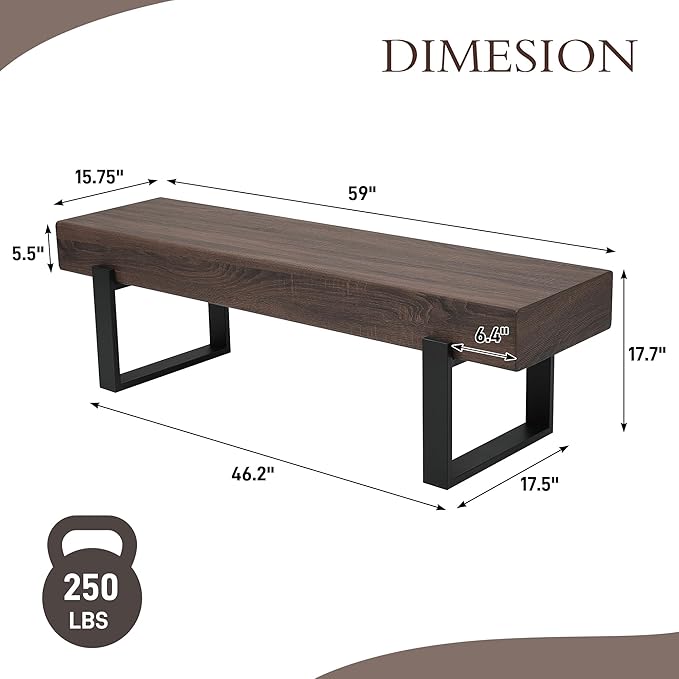Merax 59" Wooden Dining Bench, Farmhouse Indoor Kitchen Table Benches, Bed Bench, Industrial Shoe Bench, Entryway Benches, Dark Walnut