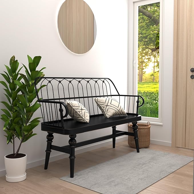 DIBRATY Entryway Bench,Spindle Back Wooden Dinning Bench, Farmhouse Foyer Bench for Entryway, Living Room, Dinning Room, Mudroom