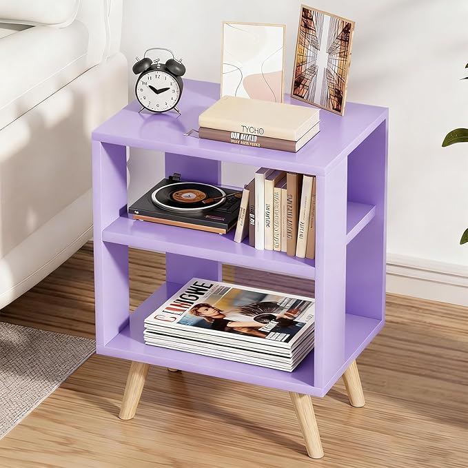 Aenuert Night Stand, Purple Nightstand, Modern End Table with Open Storage, 2-Tier Wooden Bedside Table for Small Space, Living Room, Bedroom