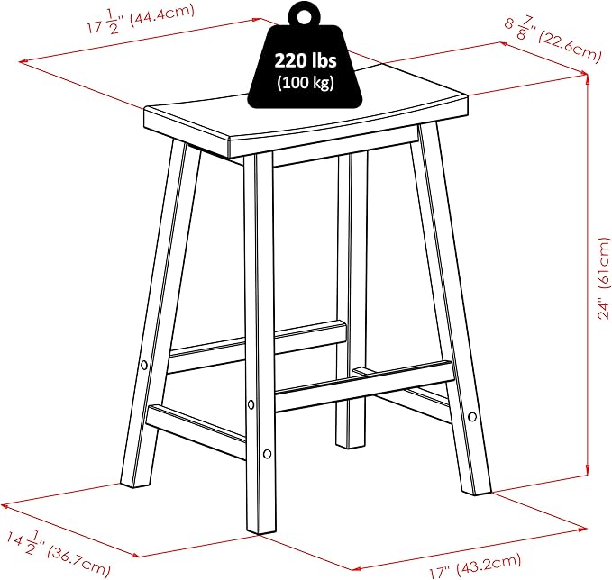 Winsome Satori Saddle Seat Counter Stool, 24" in Black, Classic Backless Bar Chairs for Kitchen & Dining Room Seating, Timeless Essential Furniture for Home, Dorm, Apartments