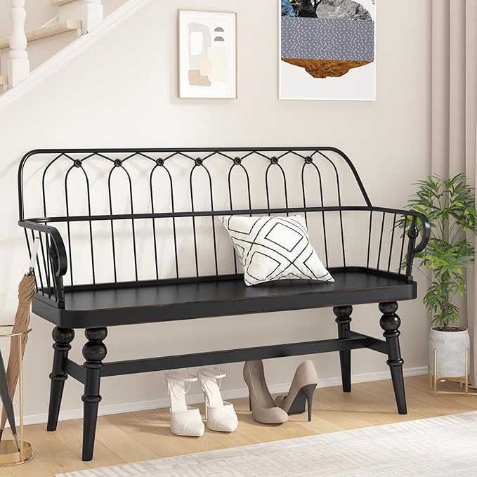 DIBRATY Entryway Bench,Spindle Back Wooden Dinning Bench, Farmhouse Foyer Bench for Entryway, Living Room, Dinning Room, Mudroom