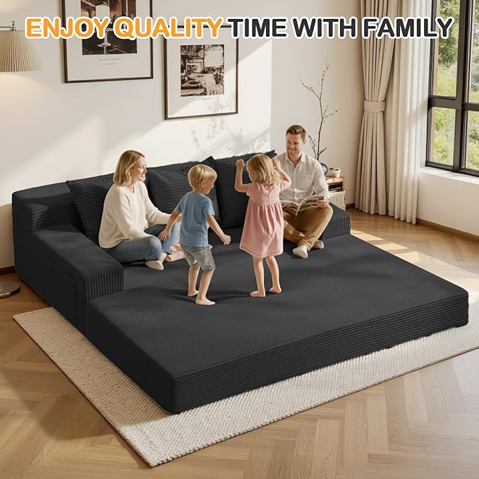 Erament 3 Seater Boneless Couch Sofa Bed, 78'' Corduroy Oversized Loveseat Folding Sofas Bed, Compression Convertible Futon Floor Couch Sofa Beds with 3 Pillows for Living Room Bedroom Apartment