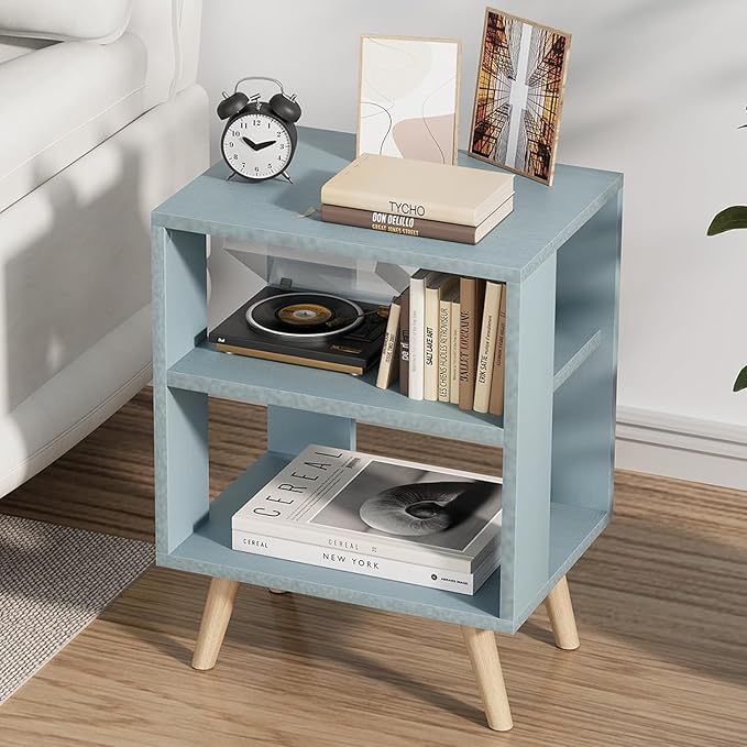 Aenuert Night Stand, Blue Kids Nightstand, Modern End Table with Open Storage, 2-Tier Nursery Bedside Table for Small Space, Living Room, Bedroom