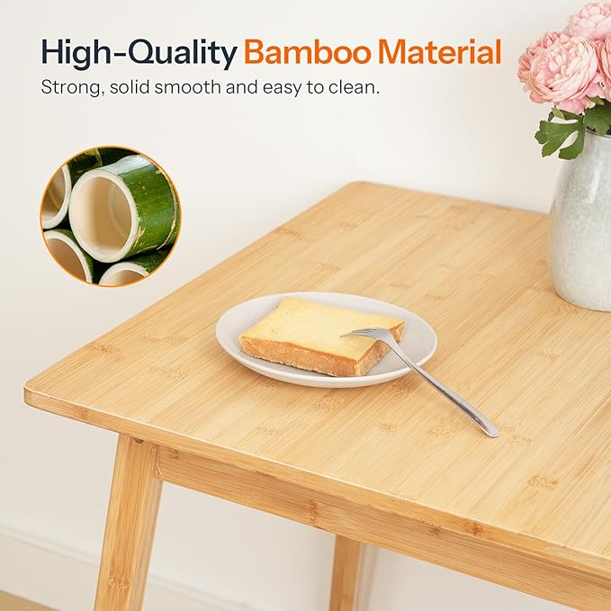 HOOBRO Bamboo Dining Table, Square Dining Table for 2, 27.6" Kitchen Table for Small Space, Writing Table, Easy to Assemble, for Dining Room, Living Room, Office, Kitchen, Natural YL70CZ01G1